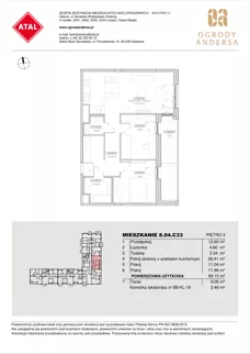 3 pokoje, mieszkanie 69,15 m², piętro 4, oferta nr 8.04.C33, Ogrody Andersa II, Gliwice, Wojska Polskiego, ul. Generała Władysława Andersa