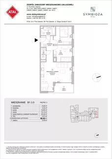 3 pokoje, mieszkanie 60,93 m², piętro 3, oferta nr B1.3.5, ATAL Symbioza, Gdynia, Cisowa, ul. Kcyńska