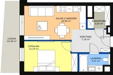 2 pokoje, mieszkanie 45,09 m², piętro 1, oferta nr A-01-07A, ATAL Olimpijska, Katowice, Bogucice, ul. Olimpijska / al. Korfantego