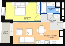 2 pokoje, mieszkanie 45,92 m², piętro 1, oferta nr A-01-09A, ATAL Olimpijska, Katowice, Bogucice, ul. Olimpijska / al. Korfantego