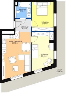 3 pokoje, apartament 66,01 m², piętro 3, oferta nr A-03-31A, ATAL Olimpijska, Katowice, Bogucice, ul. Olimpijska / al. Korfantego