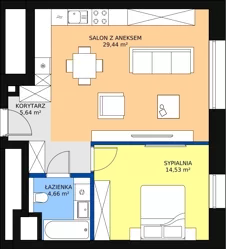 2 pokoje, mieszkanie 53,91 m², piętro 17, oferta nr B-17-129B, ATAL Olimpijska, Katowice, Bogucice, ul. Olimpijska / al. Korfantego