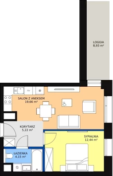 2 pokoje, mieszkanie 41,34 m², piętro 2, oferta nr C-02-05C, ATAL Olimpijska, Katowice, Bogucice, ul. Olimpijska / al. Korfantego
