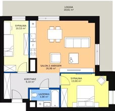 3 pokoje, apartament 63,40 m², piętro 2, oferta nr C-02-15C, ATAL Olimpijska, Katowice, Bogucice, ul. Olimpijska / al. Korfantego
