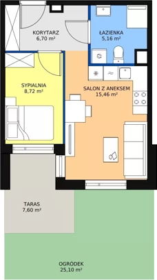 2 pokoje, mieszkanie 35,80 m², parter, oferta nr B2-01, Galaktyczna, Gdańsk, Osowa, ul. Galaktyczna