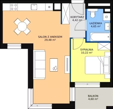 2 pokoje, mieszkanie 48,77 m², piętro 1, oferta nr A.1.4, ATAL Symbioza, Gdynia, Cisowa, ul. Kcyńska