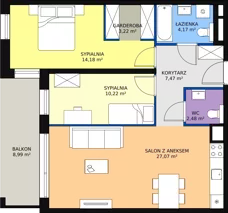 3 pokoje, mieszkanie 68,81 m², piętro 2, oferta nr B2.2.5, ATAL Symbioza, Gdynia, Cisowa, ul. Kcyńska