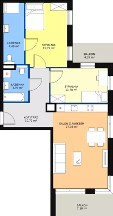 3 pokoje, mieszkanie 77,72 m², piętro 1, oferta nr C1.1.1, ATAL Symbioza, Gdynia, Cisowa, ul. Kcyńska