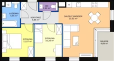 3 pokoje, mieszkanie 60,10 m², piętro 1, oferta nr D.1.2, ATAL Symbioza, Gdynia, Cisowa, ul. Kcyńska