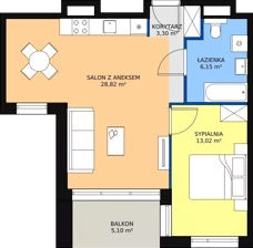 2 pokoje, mieszkanie 51,29 m², piętro 1, oferta nr D.1.4, ATAL Symbioza, Gdynia, Cisowa, ul. Kcyńska