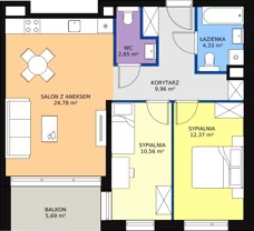 3 pokoje, mieszkanie 64,65 m², piętro 1, oferta nr D.1.5, ATAL Symbioza, Gdynia, Cisowa, ul. Kcyńska