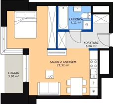1 pokój, apartament 38,72 m², piętro 1, oferta nr a.1.1.03, ATAL SKY+ II, Katowice, Wełnowiec-Józefowiec, Wełnowiec, al. Wojciecha Korfantego 93-99