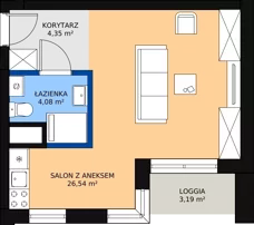 1 pokój, apartament inwestycyjny 25,34 m², piętro 1, oferta nr c.2.1.05, ATAL SKY+ Apartamenty Inwestycyjne, Katowice, Wełnowiec-Józefowiec, Wełnowiec, al. Wojciecha Korfantego 85