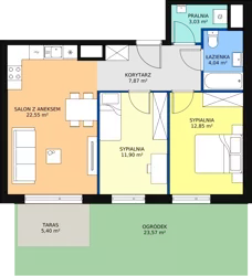 3 pokoje, mieszkanie 62,24 m², parter, oferta nr A.01.0.07, Warszawska 58A, Warszawa, Ursus, Niedźwiadek, ul. Warszawska 58a