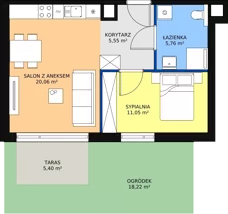 2 pokoje, mieszkanie 42,42 m², parter, oferta nr A.02.0.01, Warszawska 58A, Warszawa, Ursus, Niedźwiadek, ul. Warszawska 58a