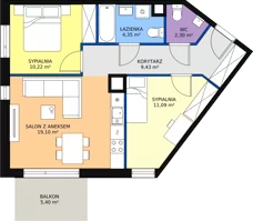 3 pokoje, mieszkanie 56,49 m², piętro 2, oferta nr A.01.2.20, Warszawska 58A, Warszawa, Ursus, Niedźwiadek, ul. Warszawska 58a