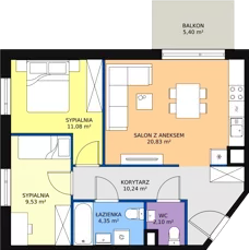 3 pokoje, mieszkanie 58,43 m², piętro 2, oferta nr A.01.2.21, Warszawska 58A, Warszawa, Ursus, Niedźwiadek, ul. Warszawska 58a