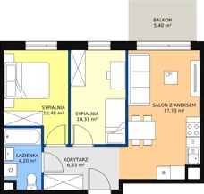3 pokoje, mieszkanie 49,55 m², piętro 3, oferta nr A.01.3.33, Warszawska 58A, Warszawa, Ursus, Niedźwiadek, ul. Warszawska 58a