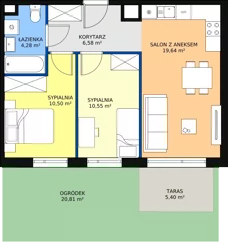 3 pokoje, mieszkanie 51,55 m², parter, oferta nr B.01.0.01, Warszawska 58A, Warszawa, Ursus, Niedźwiadek, ul. Warszawska 58a