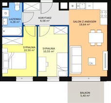 3 pokoje, mieszkanie 51,55 m², piętro 1, oferta nr B.01.1.08, Warszawska 58A, Warszawa, Ursus, Niedźwiadek, ul. Warszawska 58a