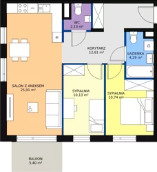 3 pokoje, mieszkanie 65,81 m², piętro 1, oferta nr B.01.1.09, Warszawska 58A, Warszawa, Ursus, Niedźwiadek, ul. Warszawska 58a