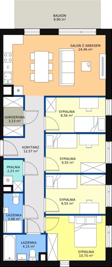 5 pokoi, mieszkanie 87,98 m², piętro 3, oferta nr B.01.3.23, Warszawska 58A, Warszawa, Ursus, Niedźwiadek, ul. Warszawska 58a