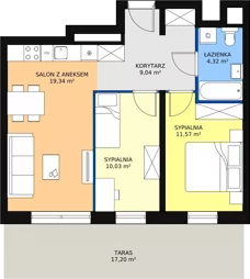 3 pokoje, apartament 55,19 m², piętro 2, oferta nr H1-A-2-6, Heyki City ATAL, Szczecin, Prawobrzeże, Międzyodrze, ul. Leona Heyki