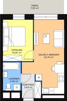 2 pokoje, apartament 38,54 m², piętro 2, oferta nr H1-B-2-2, Heyki City ATAL, Szczecin, Prawobrzeże, Międzyodrze, ul. Leona Heyki