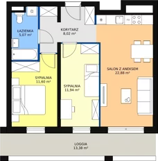 3 pokoje, mieszkanie 59,30 m², piętro 6, oferta nr H1-A-6-5, Heyki City ATAL, Szczecin, Prawobrzeże, Międzyodrze, ul. Leona Heyki