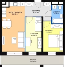 3 pokoje, mieszkanie 56,24 m², piętro 3, oferta nr H2-D-3-4, Heyki City ATAL, Szczecin, Prawobrzeże, Międzyodrze, ul. Leona Heyki