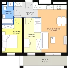 3 pokoje, mieszkanie 57,32 m², piętro 3, oferta nr H2-E-3-6, Heyki City ATAL, Szczecin, Prawobrzeże, Międzyodrze, ul. Leona Heyki