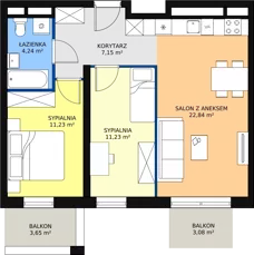 3 pokoje, apartament 56,69 m², piętro 4, oferta nr H2-D-4-3, Heyki City ATAL, Szczecin, Prawobrzeże, Międzyodrze, ul. Leona Heyki