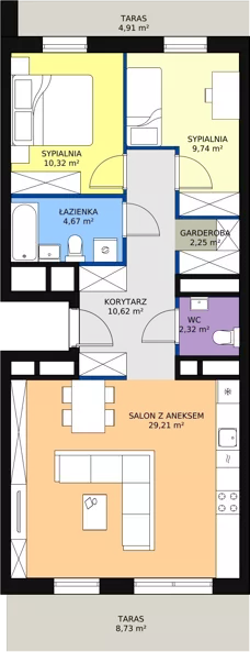 3 pokoje, apartament 69,13 m², piętro 5, oferta nr H2-D-5-1, Heyki City ATAL, Szczecin, Prawobrzeże, Międzyodrze, ul. Leona Heyki
