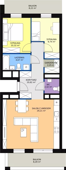 3 pokoje, mieszkanie 69,13 m², piętro 6, oferta nr H2-D-6-1, Heyki City ATAL, Szczecin, Prawobrzeże, Międzyodrze, ul. Leona Heyki