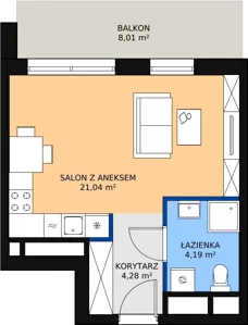 1 pokój, apartament 29,51 m², piętro 6, oferta nr H2-E-6-1, Heyki City ATAL, Szczecin, Prawobrzeże, Międzyodrze, ul. Leona Heyki