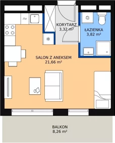 1 pokój, mieszkanie 28,61 m², piętro 6, oferta nr H2-E-6-4, Heyki City ATAL, Szczecin, Prawobrzeże, Międzyodrze, ul. Leona Heyki
