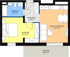 2 pokoje, apartament 44,23 m², piętro 6, oferta nr H2-E-6-5, Heyki City ATAL, Szczecin, Prawobrzeże, Międzyodrze, ul. Leona Heyki
