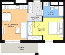 2 pokoje, mieszkanie 44,00 m², piętro 7, oferta nr H2-E-7-6, Heyki City ATAL, Szczecin, Prawobrzeże, Międzyodrze, ul. Leona Heyki