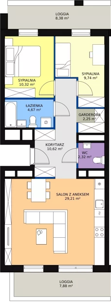 3 pokoje, apartament 69,13 m², piętro 8, oferta nr H2-D-8-1, Heyki City ATAL, Szczecin, Prawobrzeże, Międzyodrze, ul. Leona Heyki