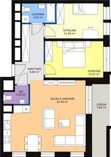 3 pokoje, mieszkanie 73,92 m², piętro 2, oferta nr H3-F-2-6, Heyki City ATAL, Szczecin, Prawobrzeże, Międzyodrze, ul. Leona Heyki