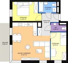 3 pokoje, apartament 62,92 m², piętro 3, oferta nr H3-F-3-7, Heyki City ATAL, Szczecin, Prawobrzeże, Międzyodrze, ul. Leona Heyki