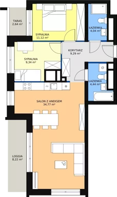 3 pokoje, apartament 73,62 m², piętro 14, oferta nr H4-C-14-4, Heyki City ATAL, Szczecin, Prawobrzeże, Międzyodrze, ul. Leona Heyki