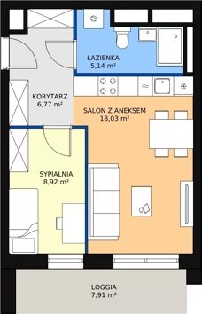 2 pokoje, mieszkanie 39,08 m², piętro 3, oferta nr H4-C-3-9, Heyki City ATAL, Szczecin, Prawobrzeże, Międzyodrze, ul. Leona Heyki