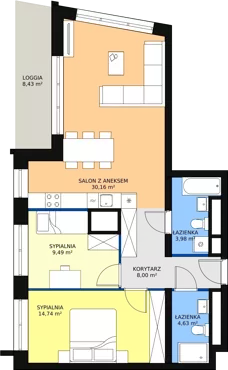 3 pokoje, apartament 70,85 m², piętro 3, oferta nr H4-C-3-12, Heyki City ATAL, Szczecin, Prawobrzeże, Międzyodrze, ul. Leona Heyki