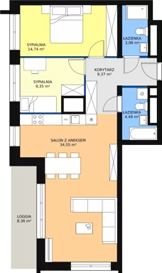 3 pokoje, mieszkanie 76,60 m², piętro 4, oferta nr H4-C-4-11, Heyki City ATAL, Szczecin, Prawobrzeże, Międzyodrze, ul. Leona Heyki