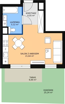 1 pokój, mieszkanie 31,22 m², parter, oferta nr 1.1.1, Osiedle Przyjemne - etap I, Gdańsk, Jasień, ul. Flisykowskiego