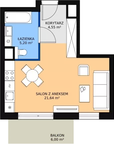 1 pokój, mieszkanie 31,26 m², piętro 2, oferta nr 1.3.1, Osiedle Przyjemne - etap I, Gdańsk, Jasień, ul. Flisykowskiego