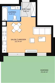 1 pokój, mieszkanie 31,46 m², parter, oferta nr 3.2.1, Osiedle Przyjemne - etap II, Gdańsk, Jasień, ul. Flisykowskiego