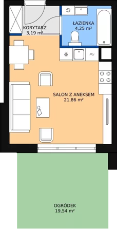 1 pokój, mieszkanie 29,30 m², parter, oferta nr 3.2.8, Osiedle Przyjemne - etap II, Gdańsk, Jasień, ul. Flisykowskiego