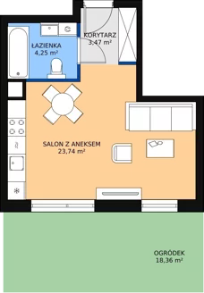 1 pokój, mieszkanie 31,46 m², parter, oferta nr 4.2.1, Osiedle Przyjemne - etap II, Gdańsk, Jasień, ul. Flisykowskiego